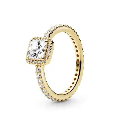 Anillo Oro 14K Cuadrado con Halo Brillante
