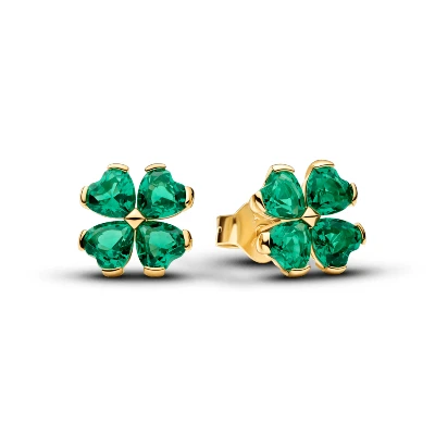 Aretes de Botón Trébol de la Suerte Verde